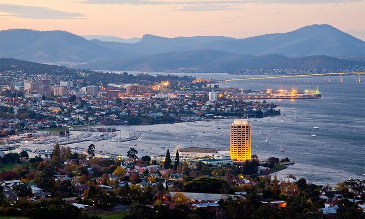 Aerial view of Hobart at night