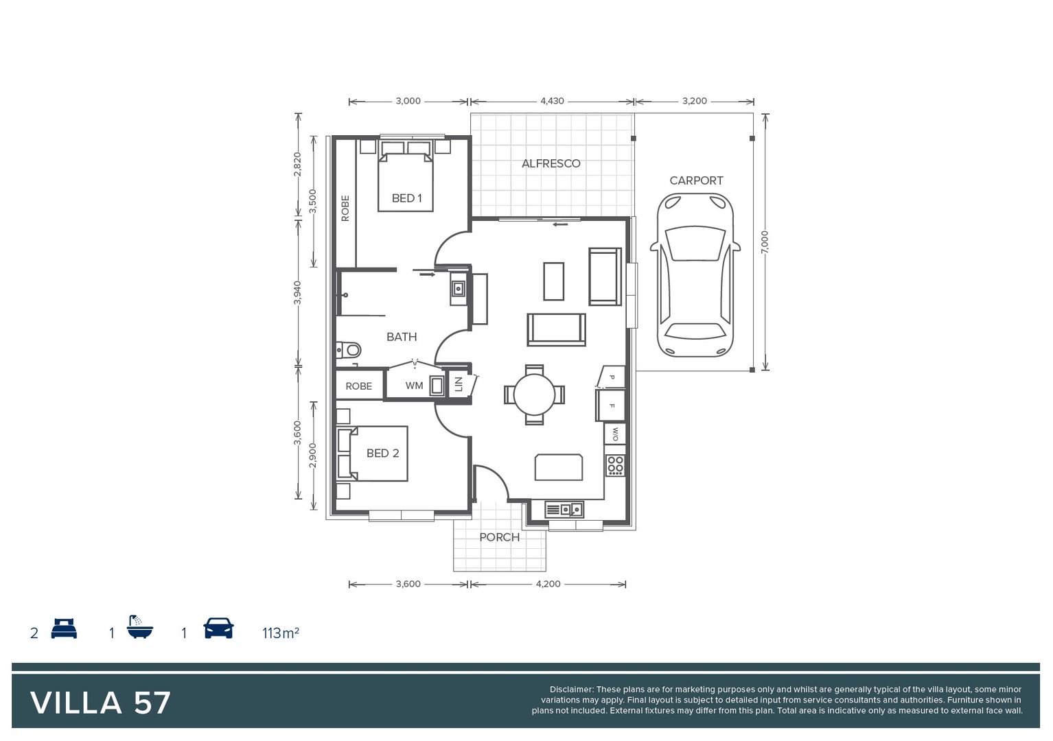 Villa 57 - Oak Tree Goondiwindi - 2 Bed + 1 Bath