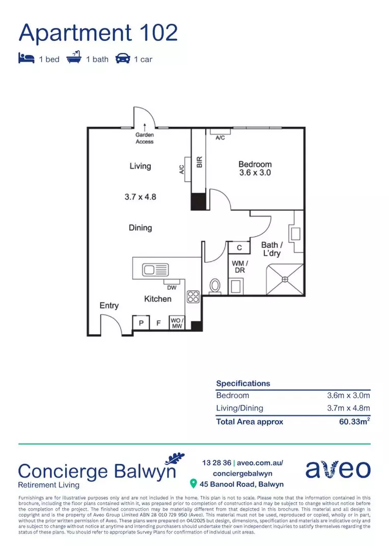 Garden view one-bedroom apartment