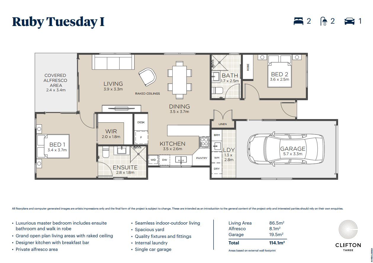 Clifton Taree | Brand new designer home with 2-beds, 2-baths in a gated community