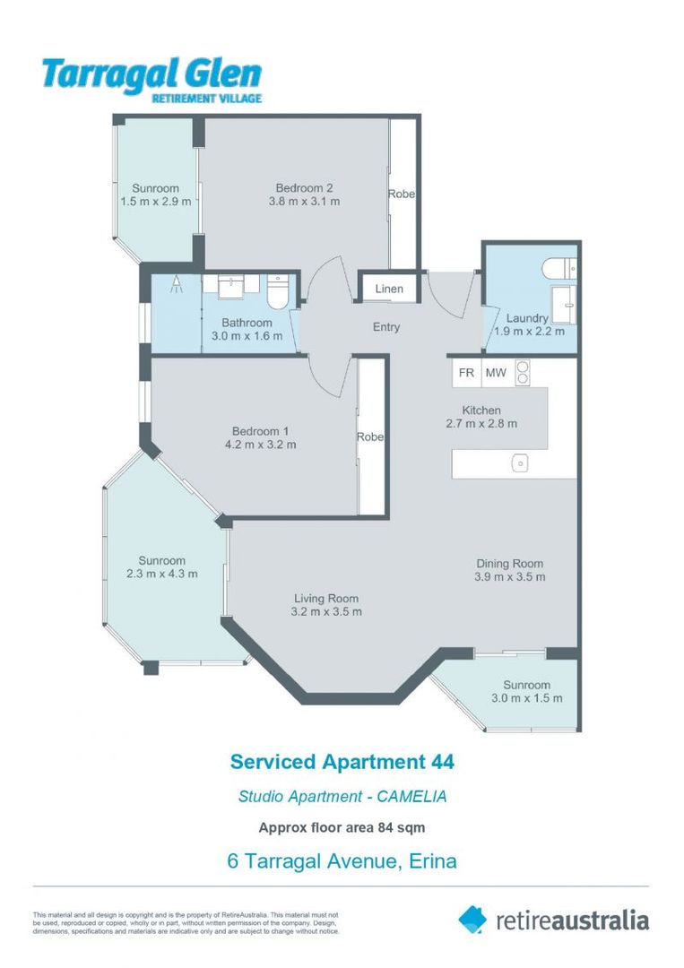 North facing 2 bedroom serviced apartment with 3 enclosed balconies