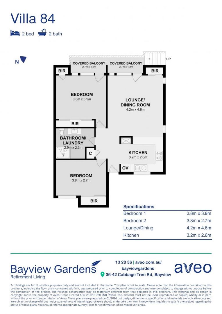 Two-bedroom villa with light & bright interiors