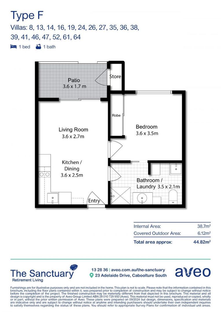 One bedroom villa in quiet location