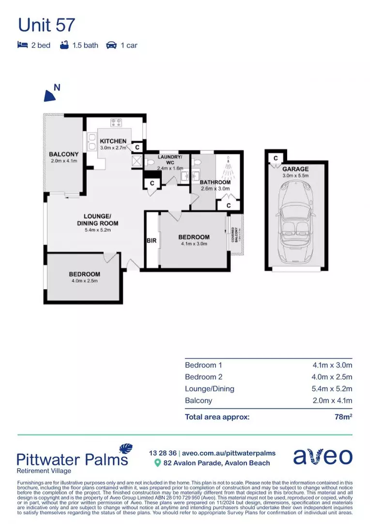 Bright north-facing two-bedroom unit