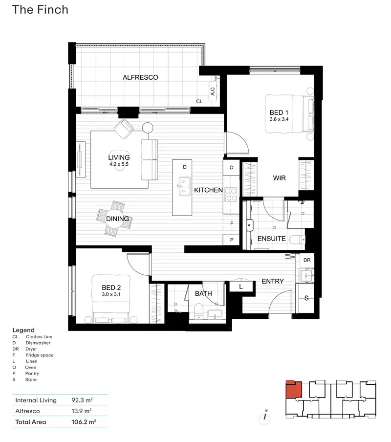 Elegant Apartment with Sunlit Balcony with this 'Finch Design'