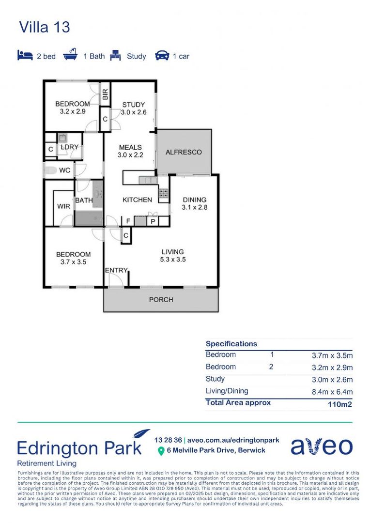 Elegant 2-bedroom + study villa with beautiful window outlook