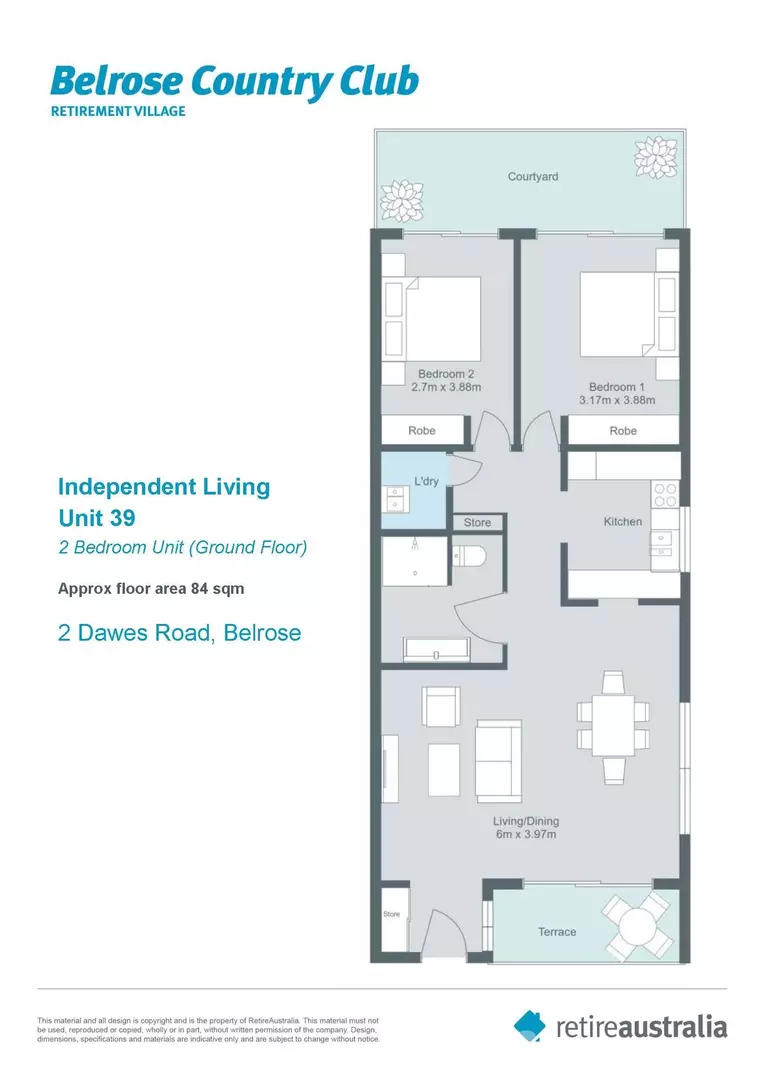 Elegant, open plan unit featuring a sunny north facing terrace