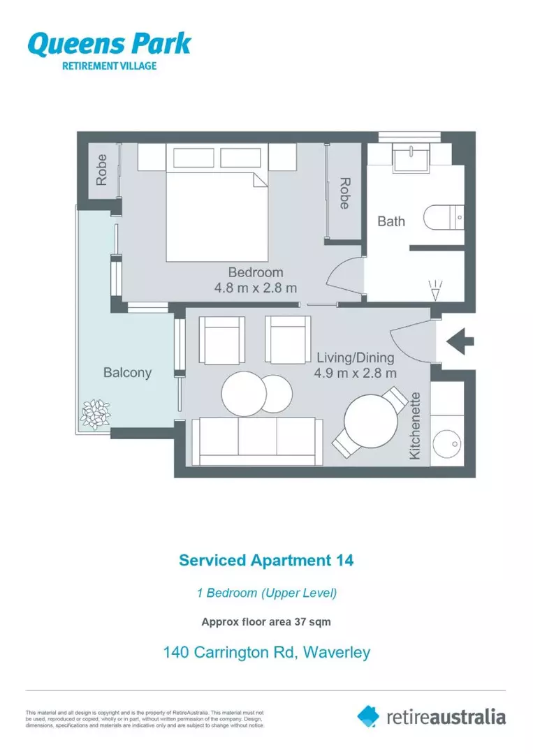 Beautifully renovated one bedroom serviced apartment with separate bedroom and ensuite plus kitchenette and terrace next to the pool area.