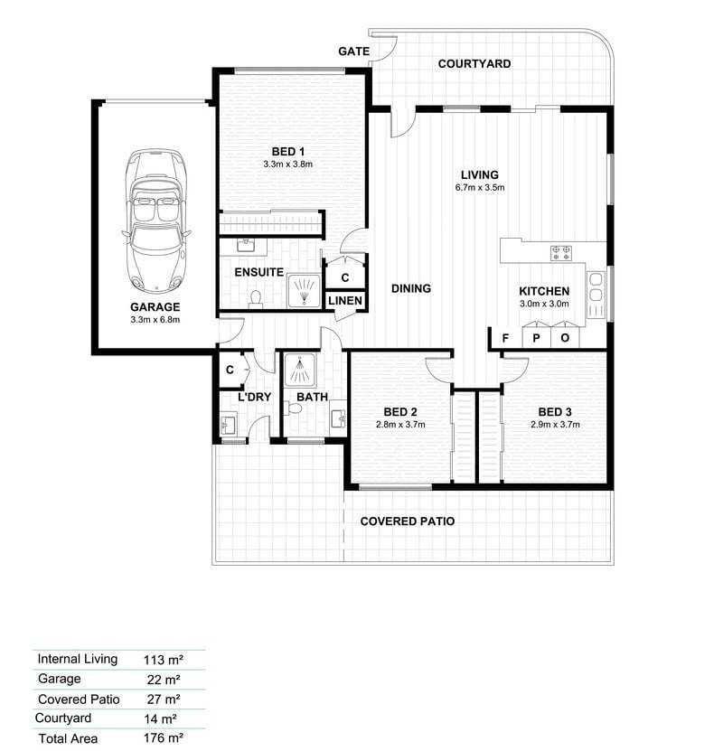 Expansive Three-Bedroom Home with Courtyard and Patio