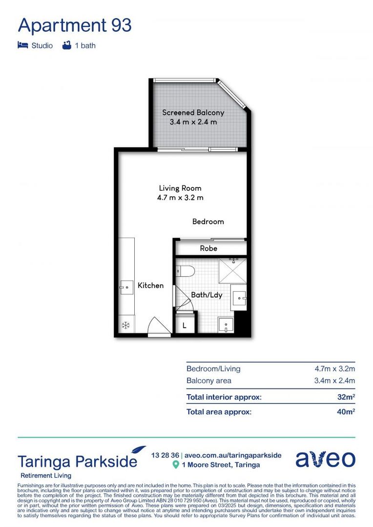 Peaceful retirement living studio apartment