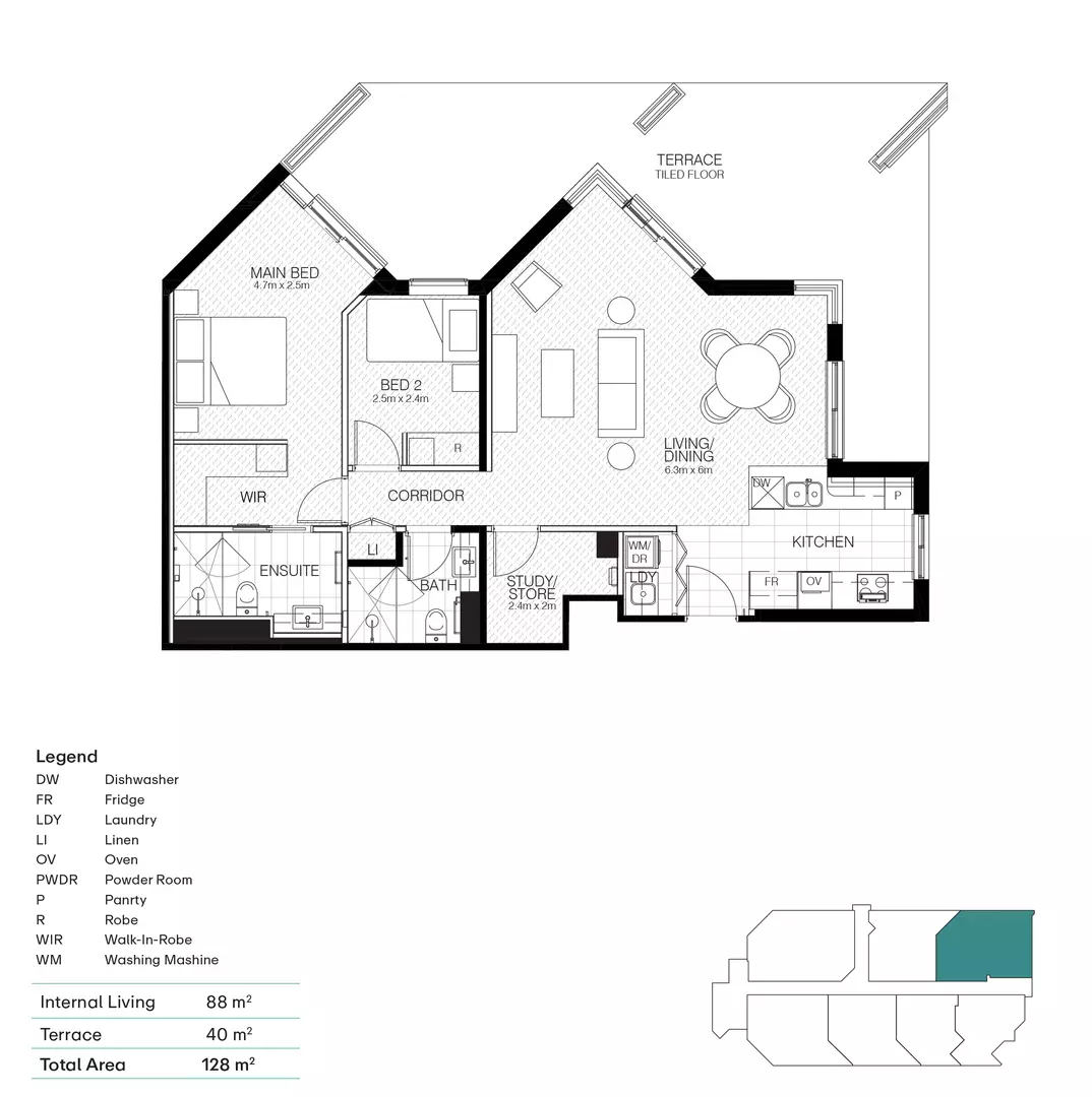 Architecturally Designed Two-bedroom with study and Terrace