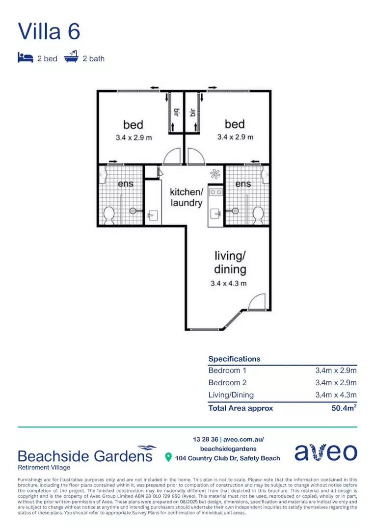 2-bed modern villa with two private bathrooms