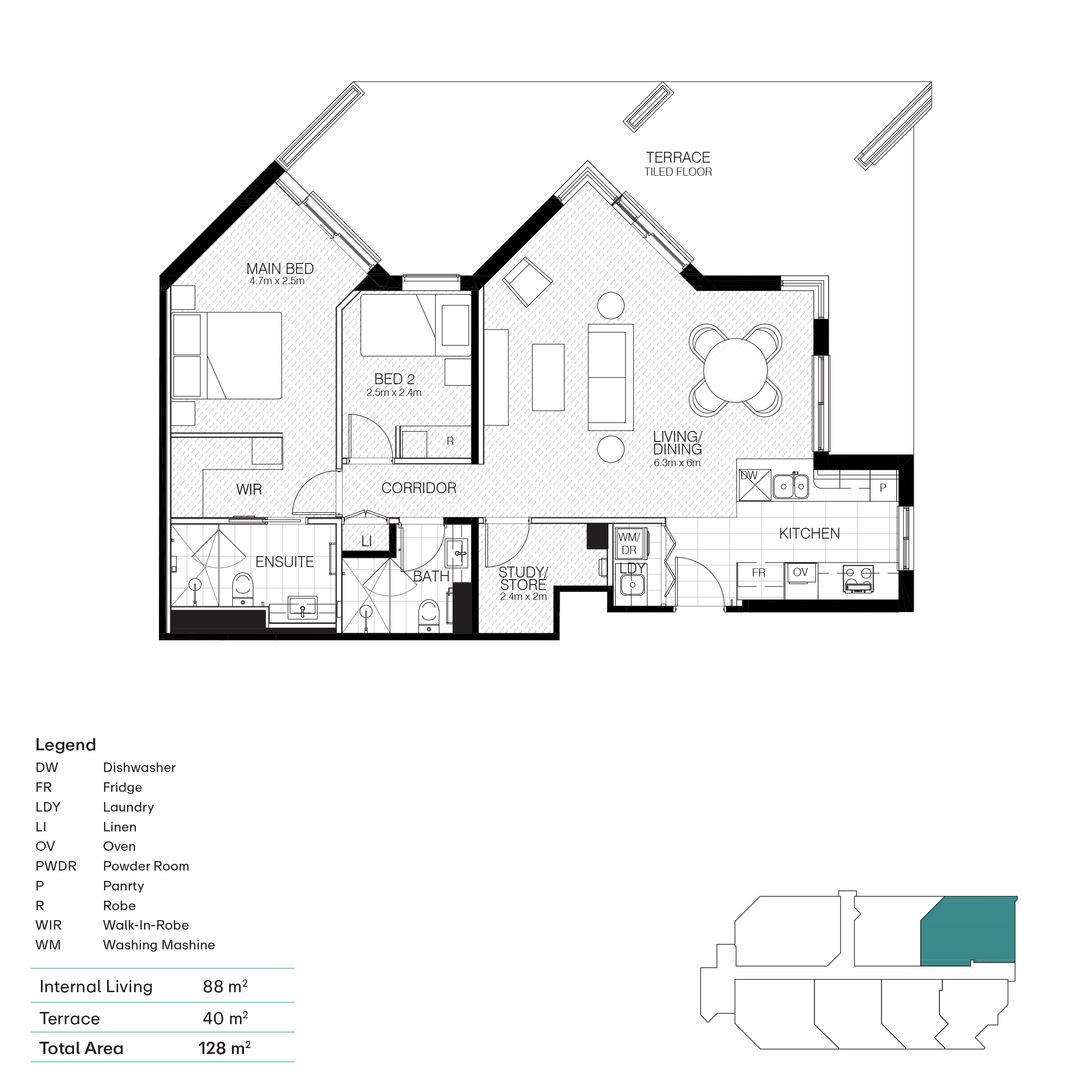 Architecturally Designed Two-bedroom with study and Terrace