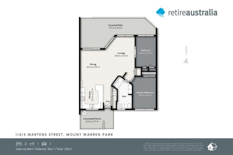 Beautiful two-bedroom, one bathroom villa with covered rear entertaining area.