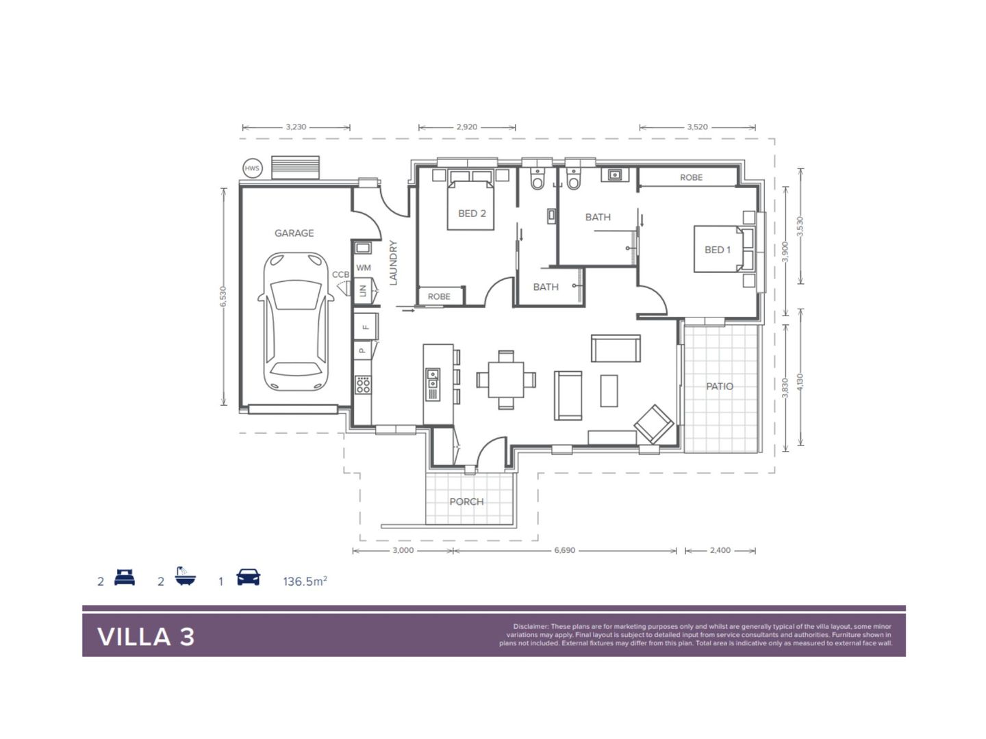 Villa 3 | 2 bed + 2 bath
