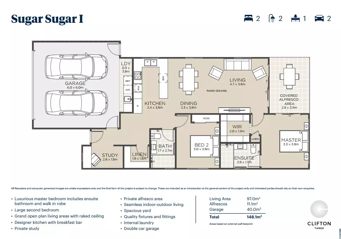 Clifton Taree - A beautiful 2-bed + study home in a gated community  