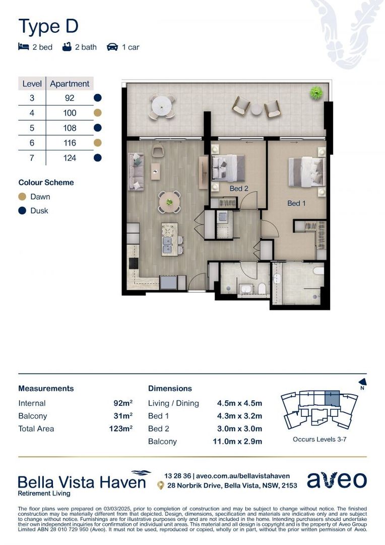 2-Bedroom North Facing on the 8th level