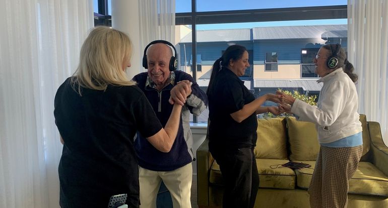 Residents and staff enjoy the Moove and Groove program at Uniting Marion in inner-Sydney