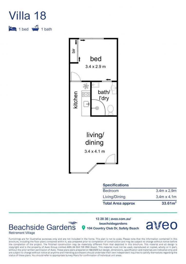 Newly renovated one-bedroom villa with garden outlook