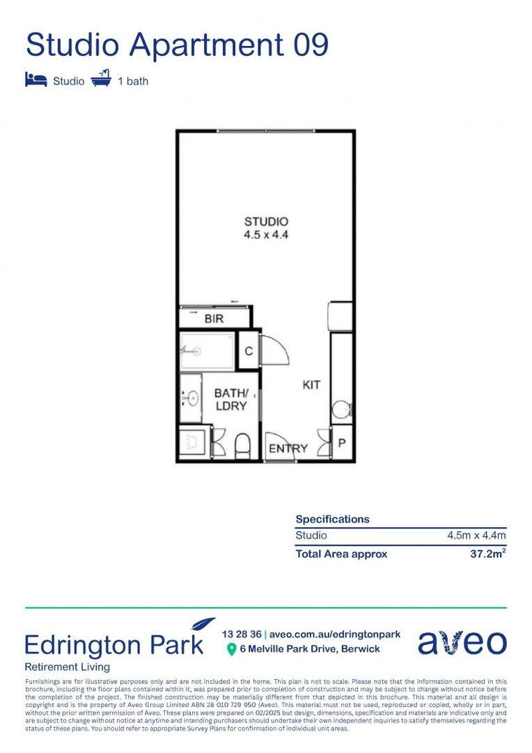 Independent studio apartment with new kitchen