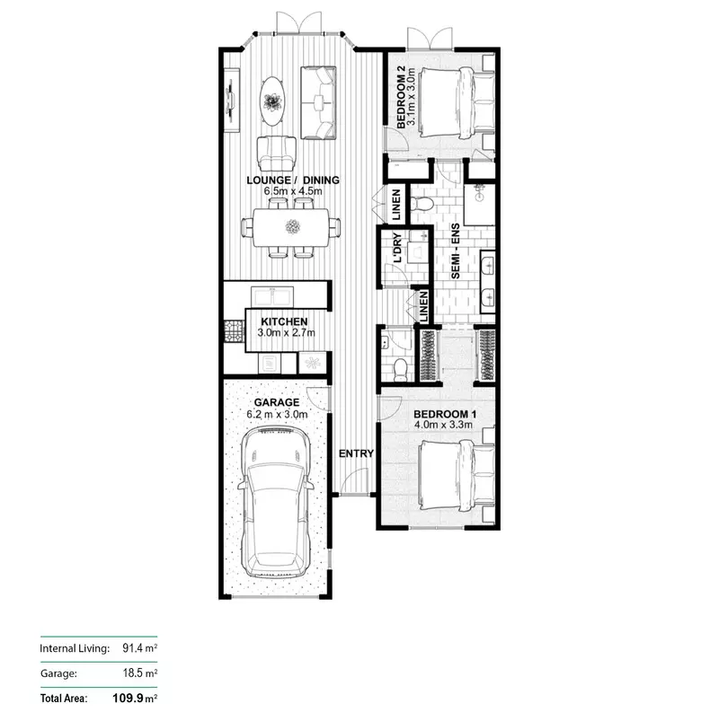 Spacious Living, Sunny Courtyard