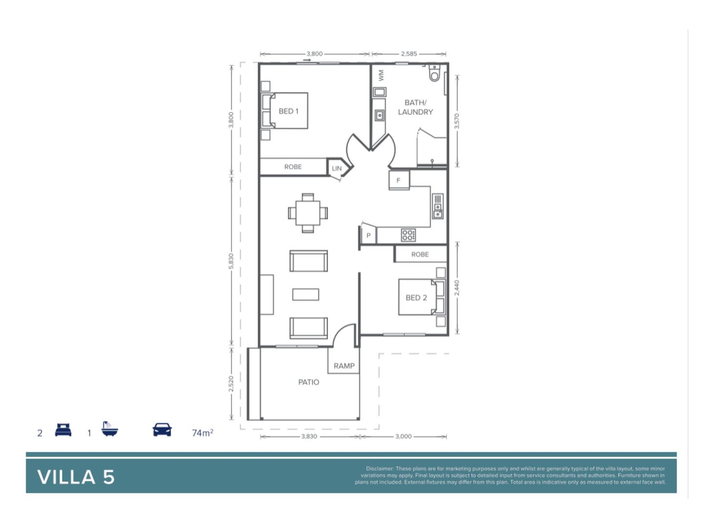 Villa 5 | 2 bed + 1 bath - Oak Tree Retirement Village Skye