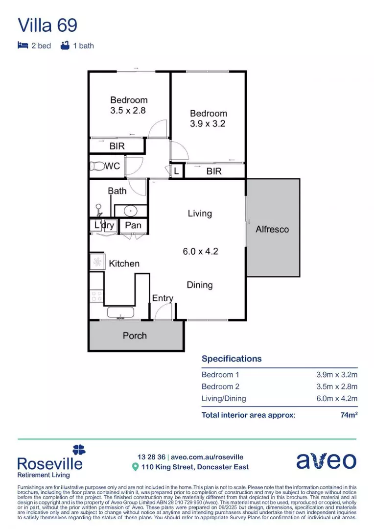 North-facing two-bedroom villa with private backyard