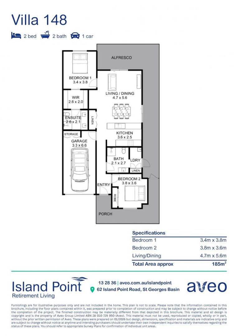 Spacious two-bedroom villa, just steps from the community village