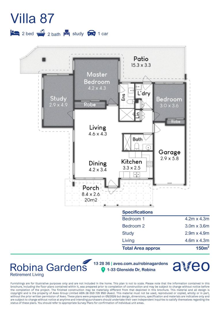 2-bedroom plus study villa