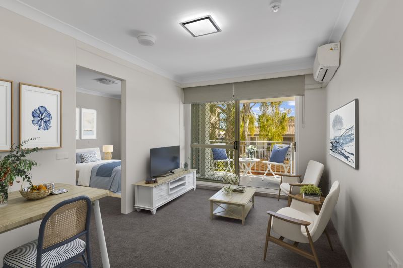 Beautifully refurbished one bedroom serviced apartment with sunny balcony overlooking the pool area.