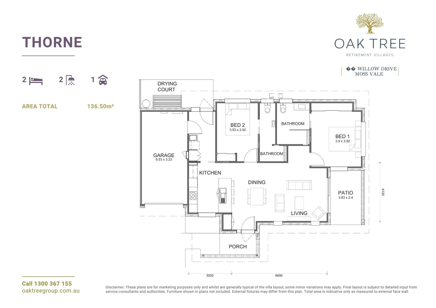 Oak Tree Retirement Village Moss Vale - 2 Bedroom + 2 Bathroom Villa