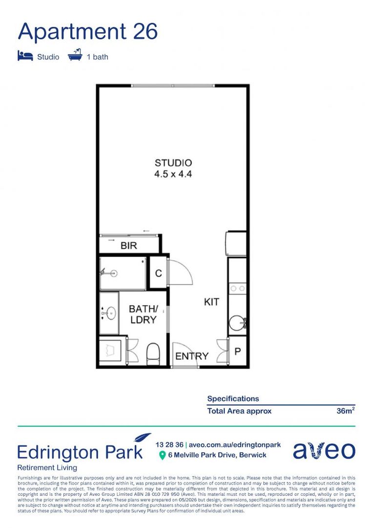 Independent studio apartment with new kitchen