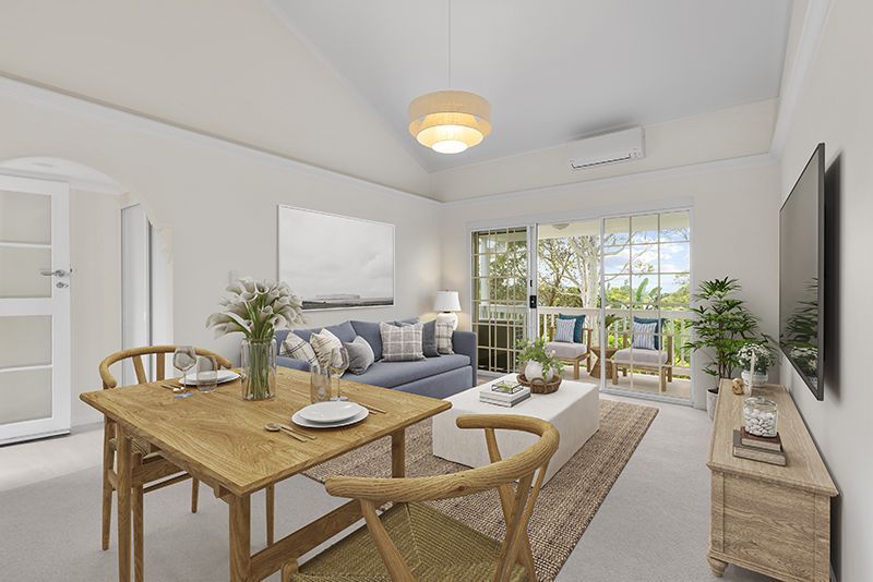 An elegant, fully renovated one-bedroom unit overlooking gardens.