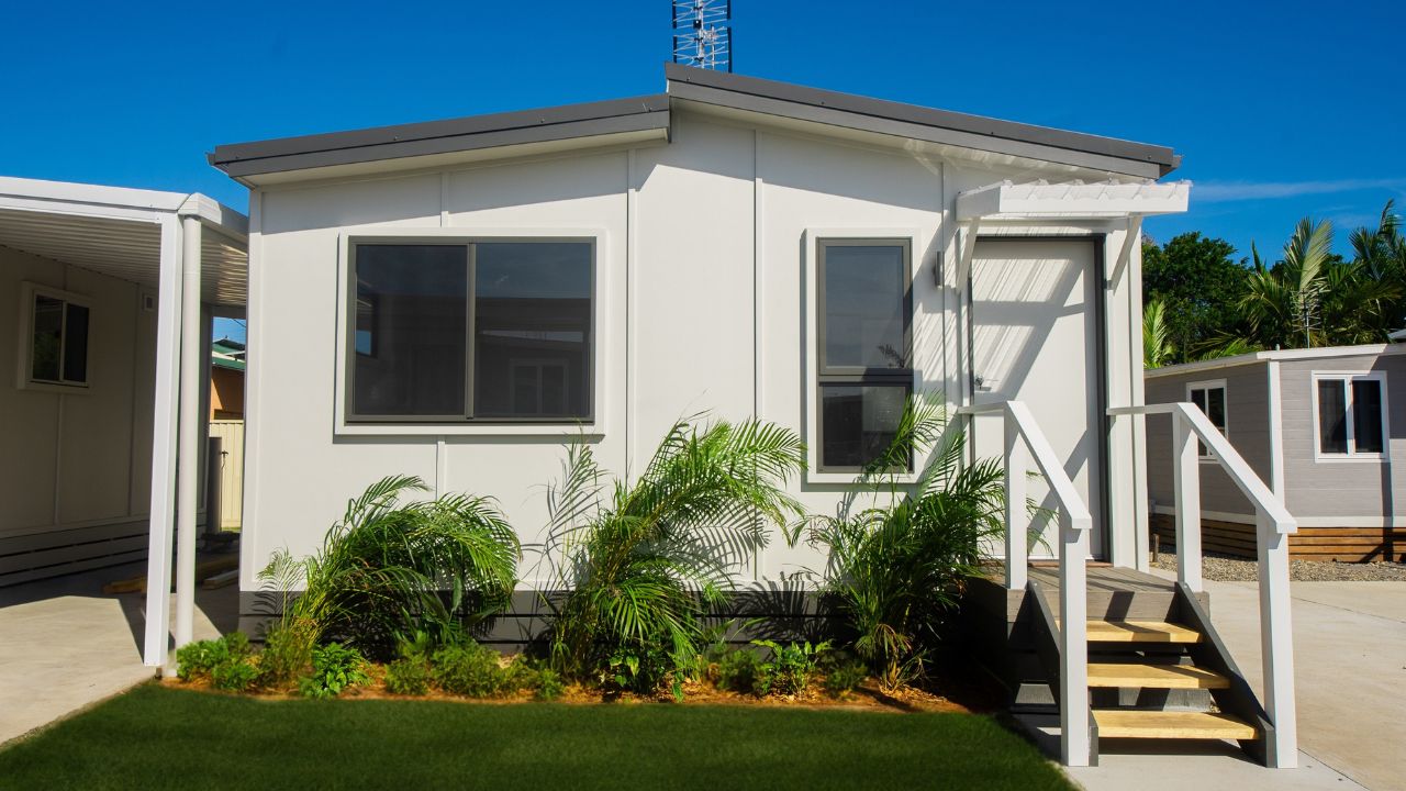 This modern two-bedroom home has been carefully designed for comfort and practicality.
