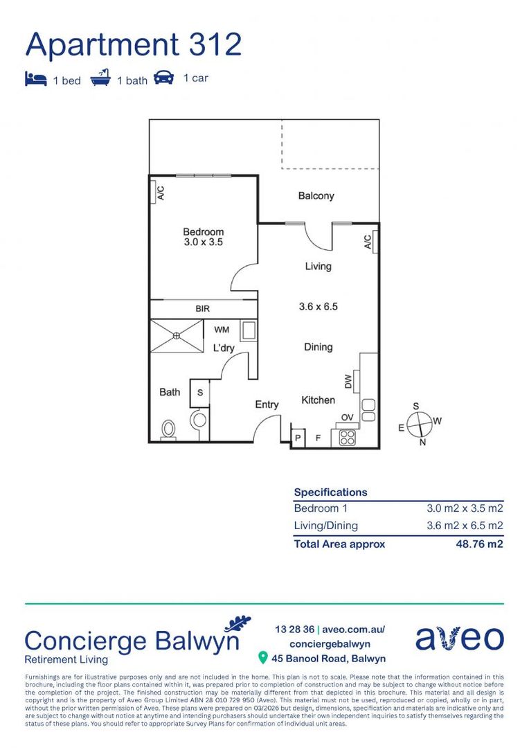 Courtyard-facing apartment on level 3 with serene views