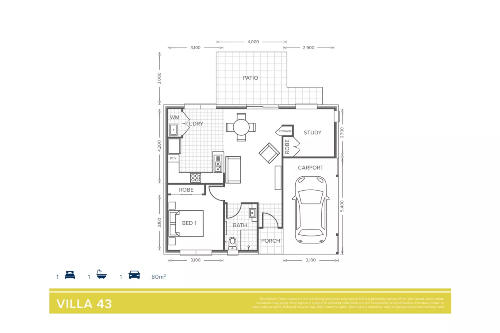 Villa 43 | 1 Bedroom + Study - Oak Tree Retirement Village Burpengary