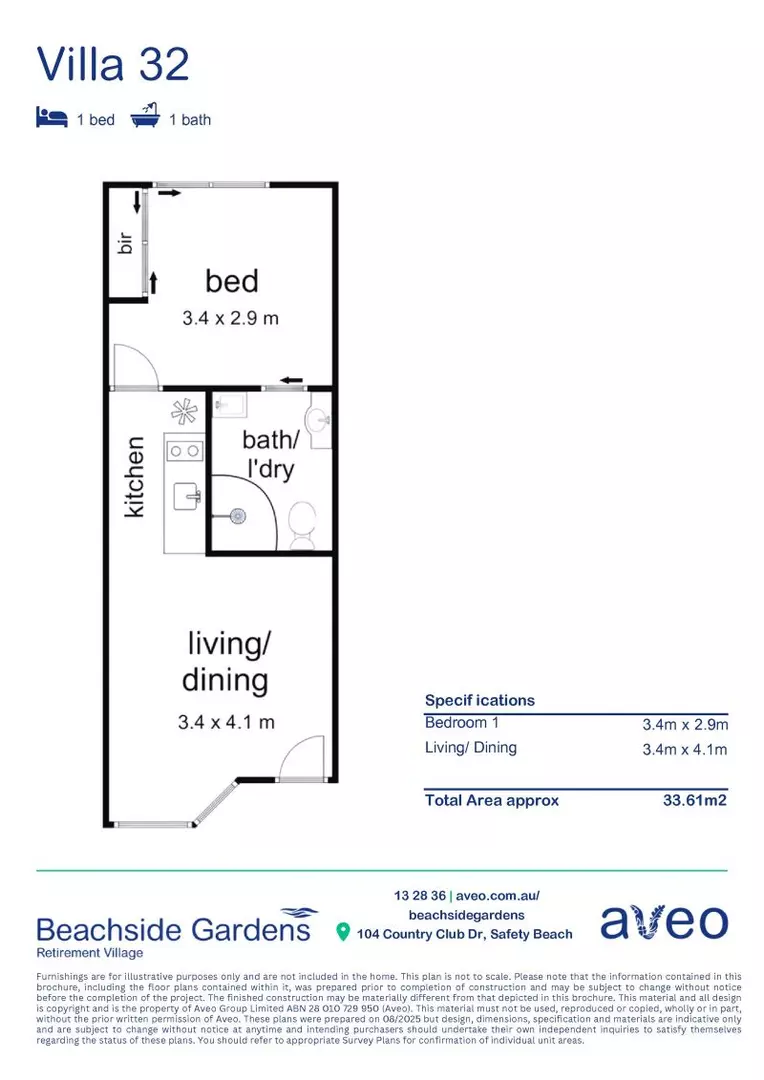 One-bedroom with private courtyard + bushland outlook