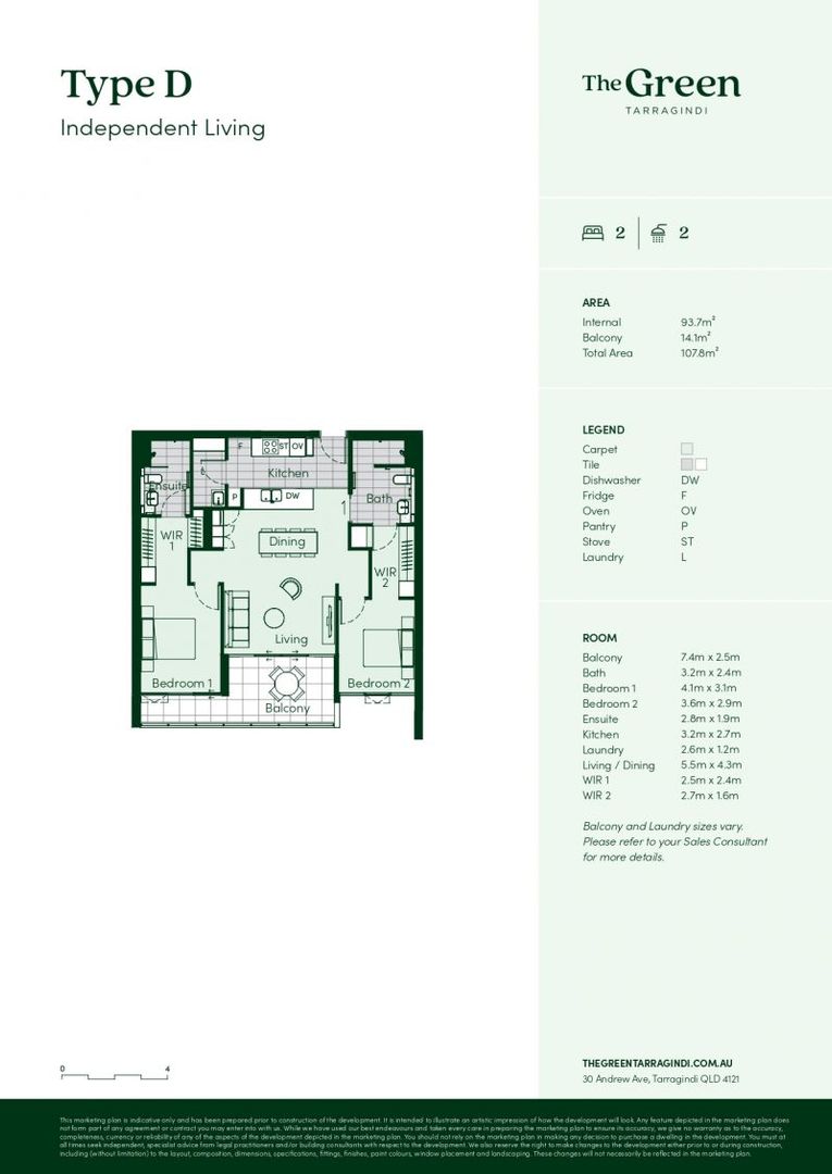 Stylish two-bedroom apartment with tranquil tree lined views