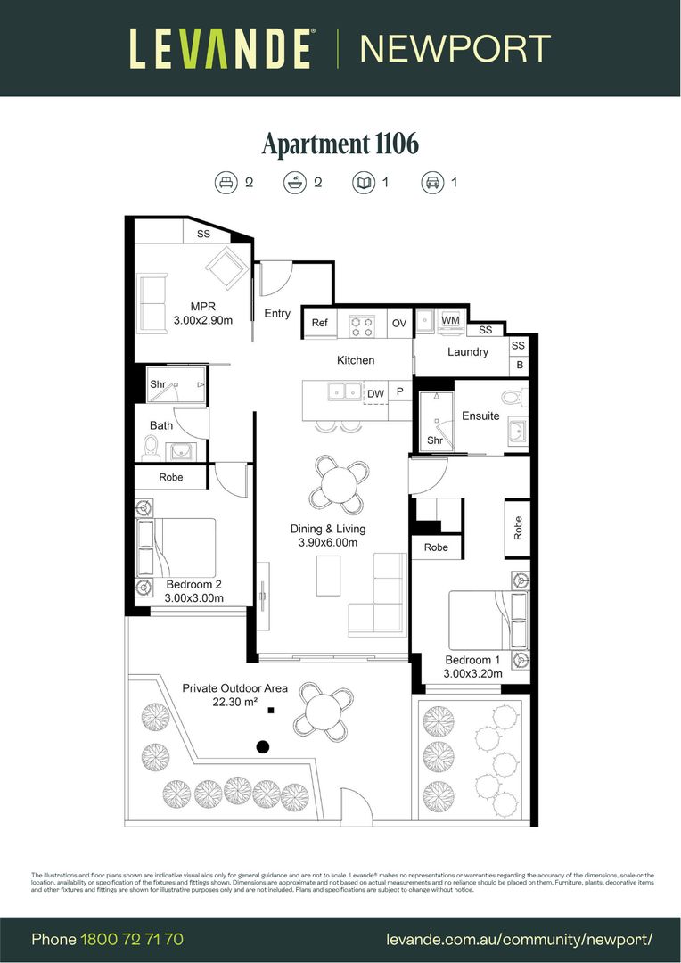 Two Bedroom + Study | Apartment 1106