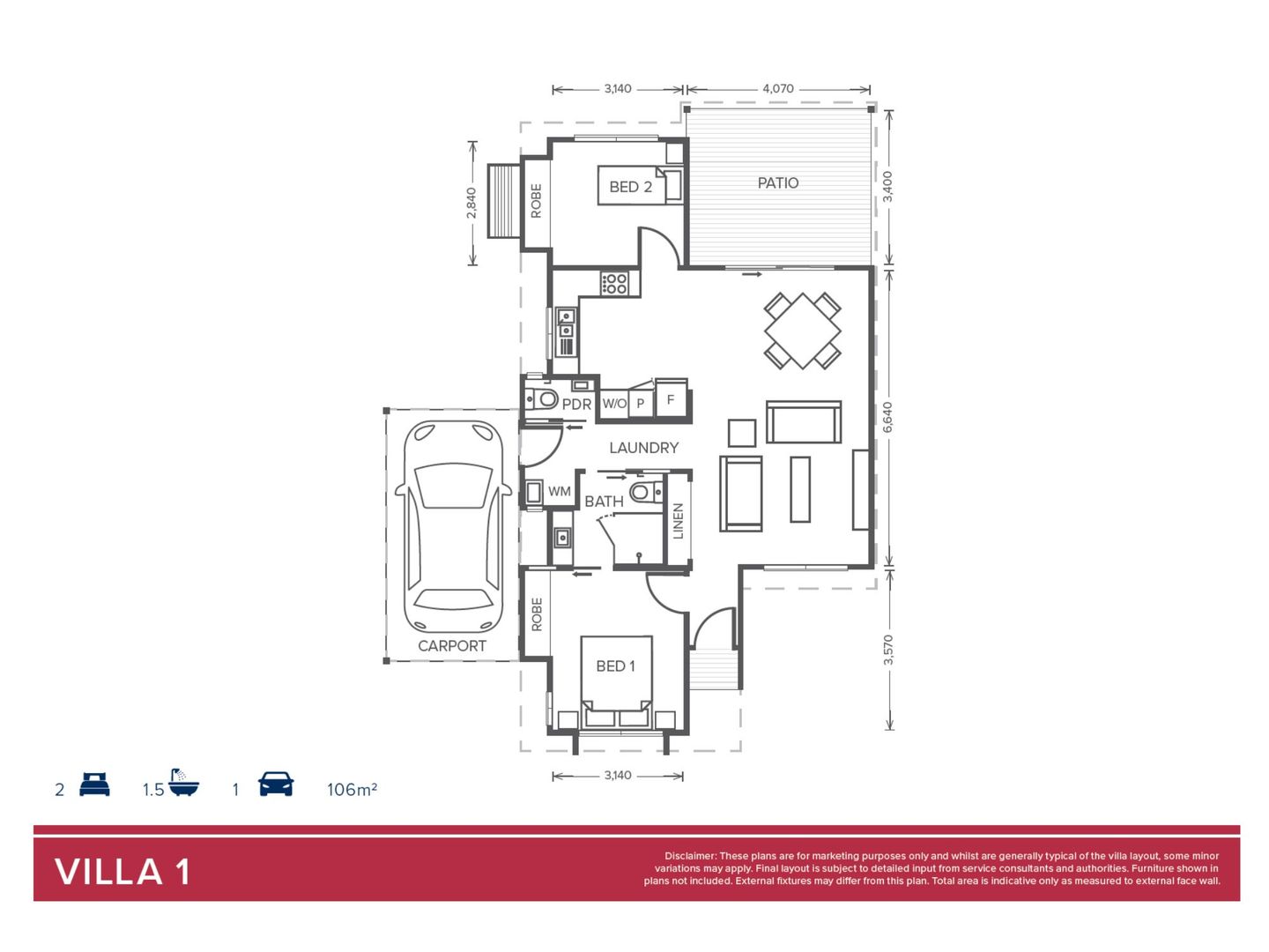 Villa 1 | 2 bed & 1 bath + powder - Oak Tree Retirement Village Yeppoon