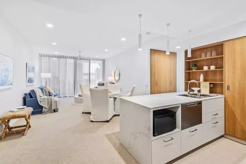 North-facing two-bedroom plus study apartment with expansive outdoor space