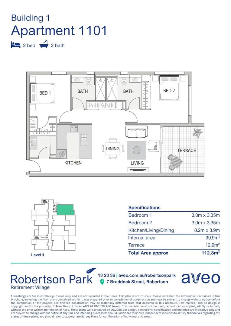 Modern two-bedroom apartment with ensuite and balcony