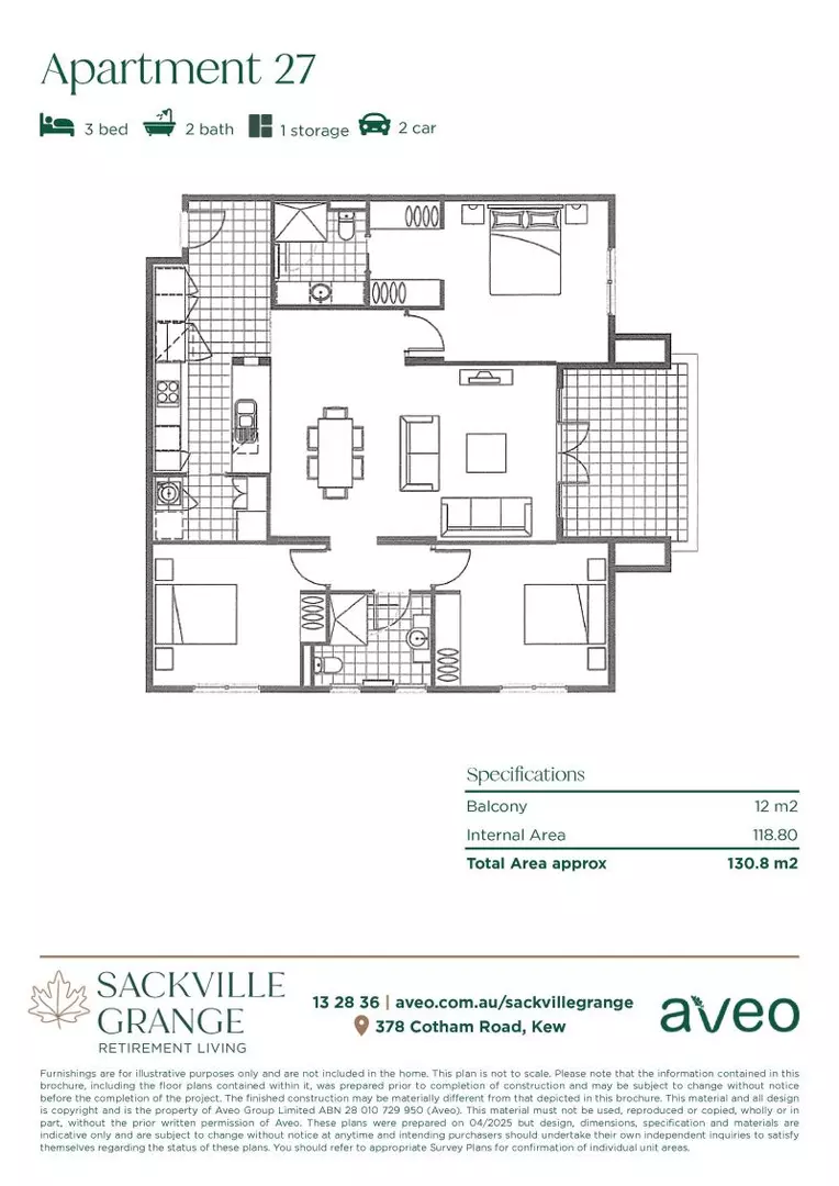 Spacious three-bedroom apartment with garden views