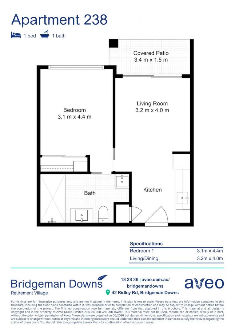 One-bedroom apartment located in a quiet and peaceful setting.