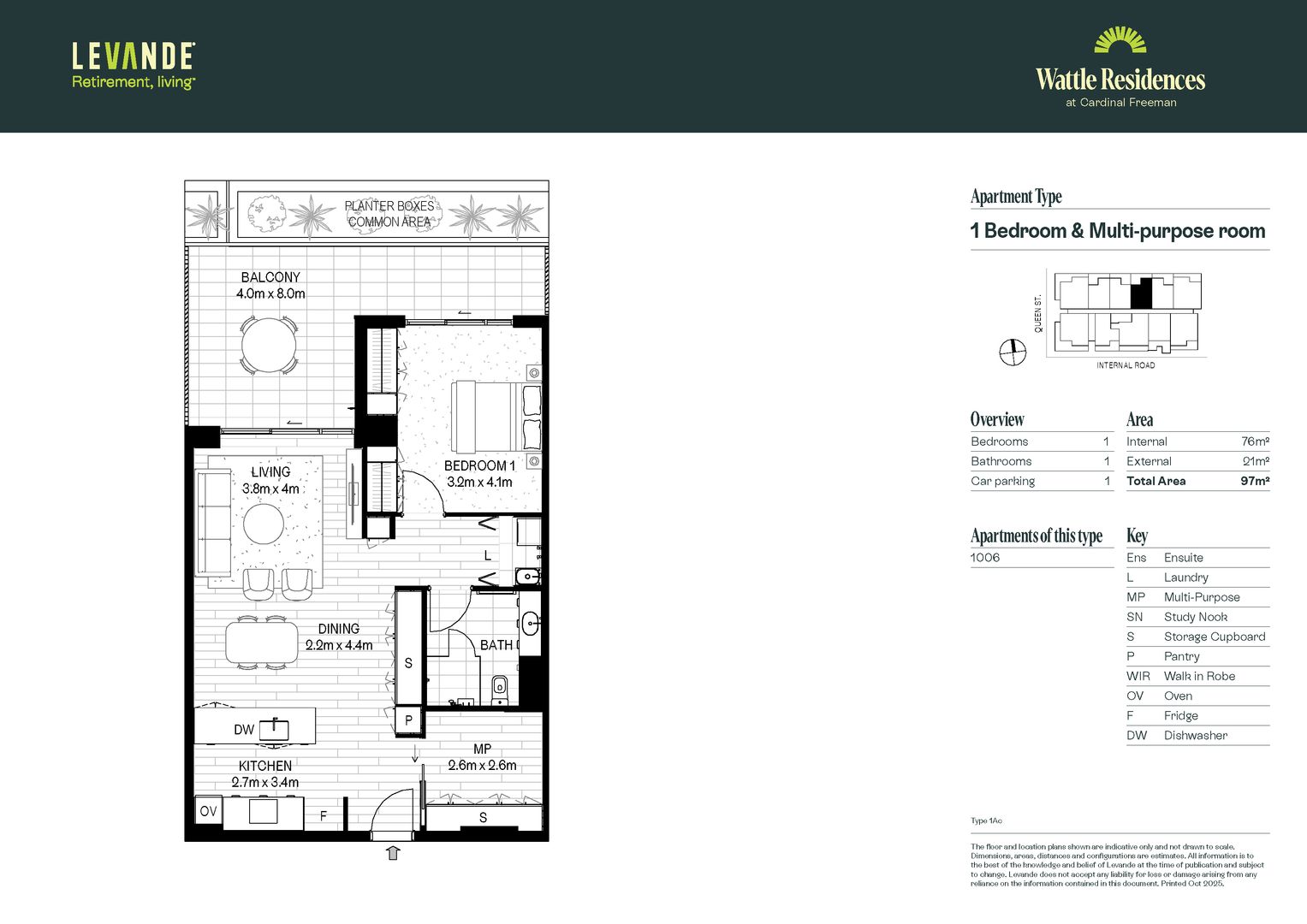 1 Bedroom + Multi-Purpose Room Apartment | Levande Cardinal Freeman
