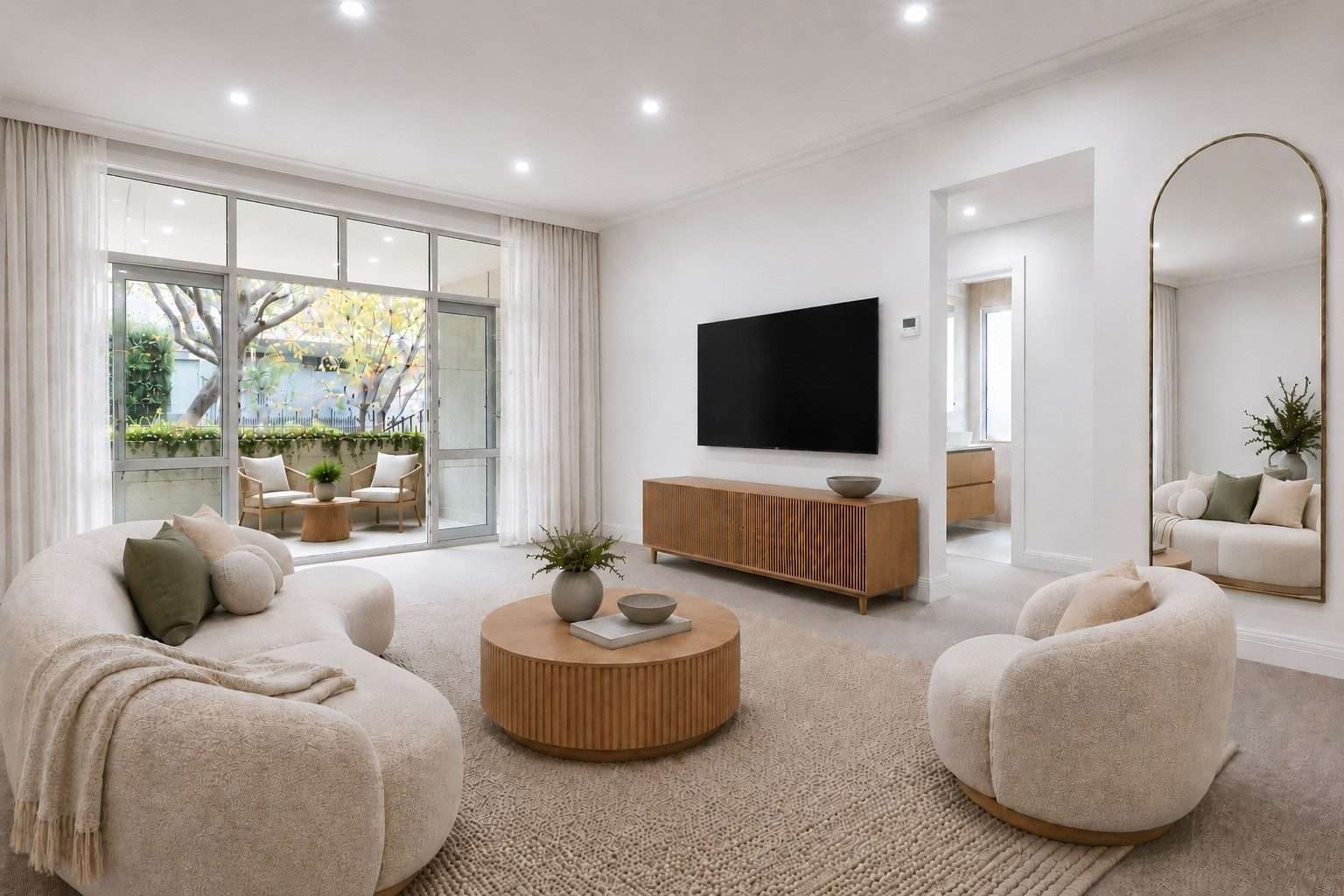 Spacious three-bedroom apartment with garden views