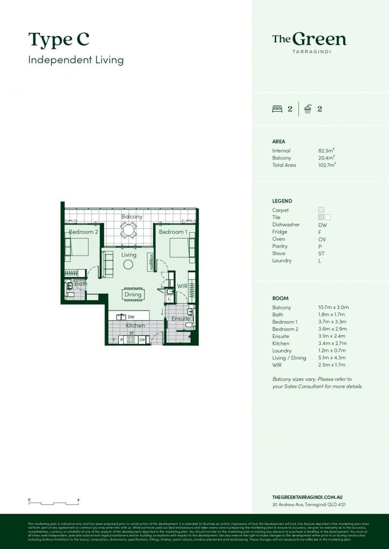 Top-floor apartment with private tree top views