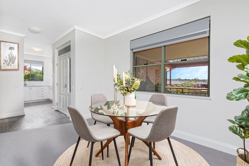 Sunny outlook from living areas flowing to a wide balcony overlooking our tree-lined  surrounds.