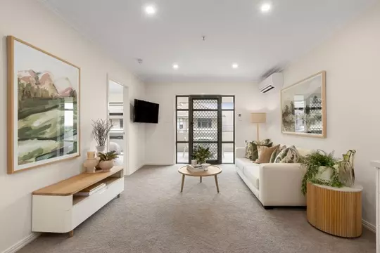 Courtyard-facing apartment on level 3 with serene views