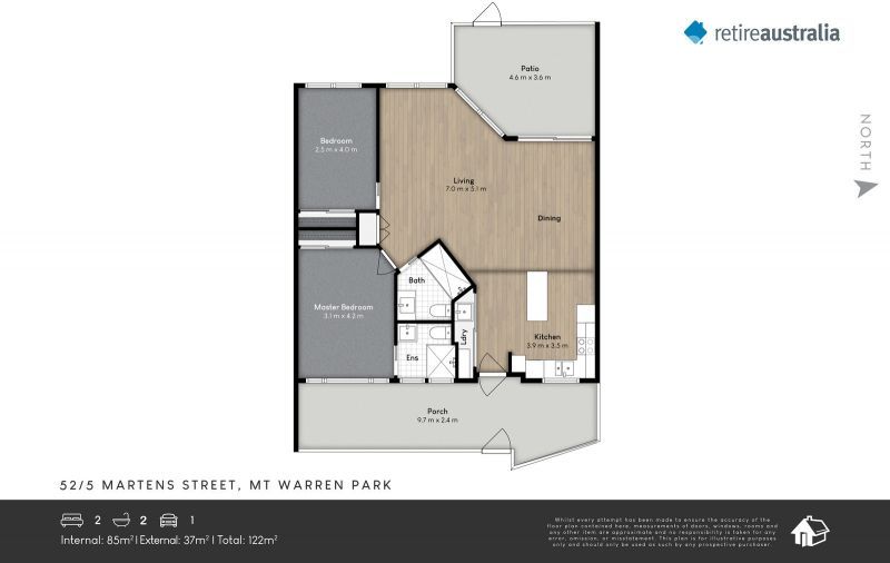 Beautiful two bedroom, two bathroom villa with covered alfresco area.